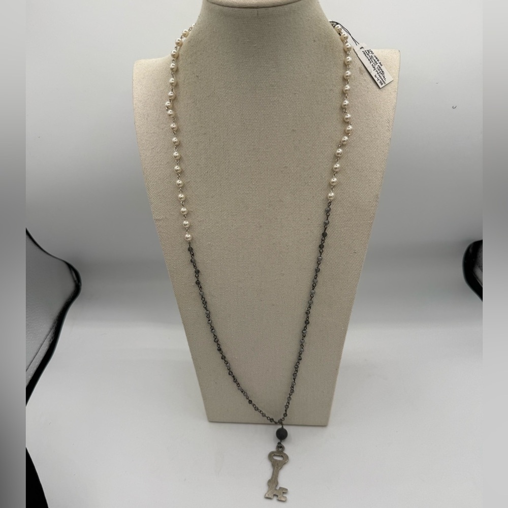 5 Lula n Lee NWT Retired 36” Glass Pearl Metallic Crystal Pewter Key Necklace